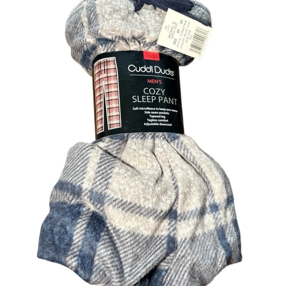 Cuddl Duds Plaid Fleece Pajama Pants Winter Sleepwear Blue Gray 3XB - Picture 2 of 5